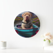 Sharpei on a Paddle: Ein Landschaftliches Abenteue Große Wanduhr (Zuhause)