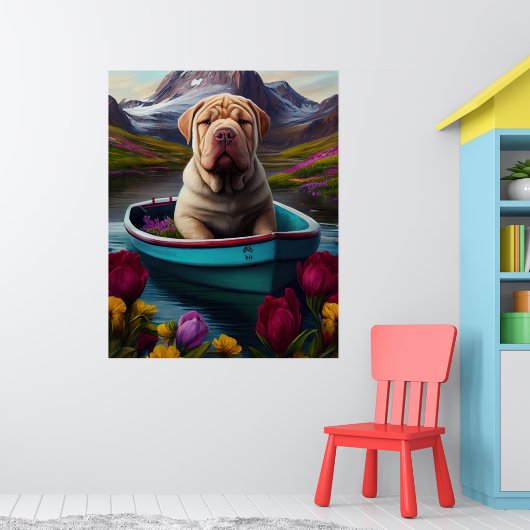 Sharpei on a Paddle: Ein Landschaftliches Abenteue Poster (Kinderzimmer 1)