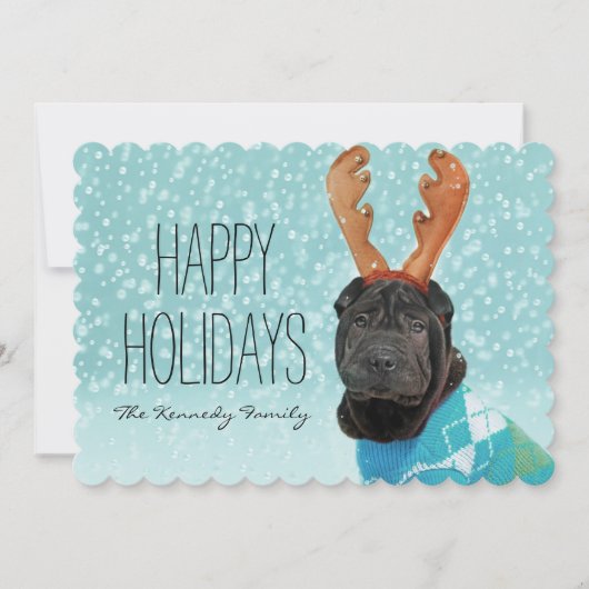 Sharpei Reindeer Feiertagskarte (Vorderseite)