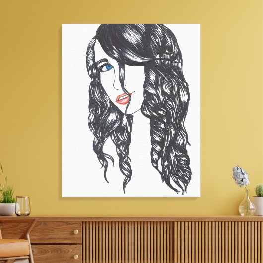 Sharpie Girl Stretched Canvas Print (Medium) Leinwanddruck (Insitu (Wohnzimmer))
