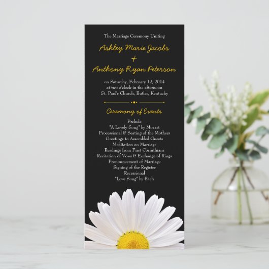 Shasta Daisy Blume Yellow Black Wedding Program Programm (Stehend Vorderseite)