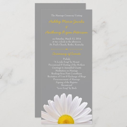 Shasta Daisy Blume Yellow Gray Wedding Program Programm (Vorne/Hinten)