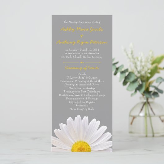 Shasta Daisy Blume Yellow Gray Wedding Program Programm (Stehend Vorderseite)