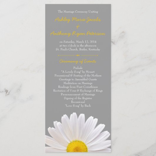Shasta Daisy Blume Yellow Gray Wedding Program Programm (Vorderseite)