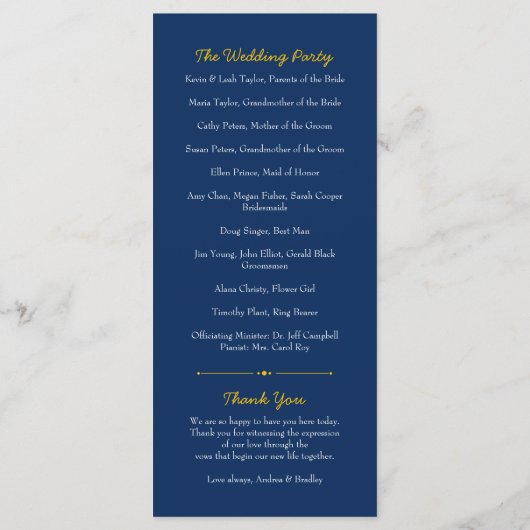 Shasta Daisy Blume Yellow Navy Hochzeitsprogramm Programm (Rückseite)