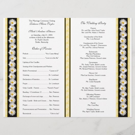 Shasta Daisy Floral Wedding Program (Rückseite)