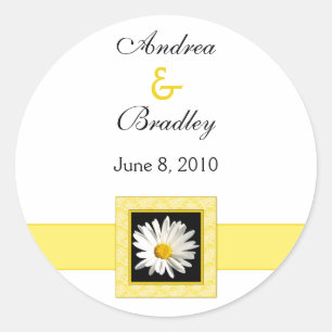 Shasta Daisy Gold Black Personalisiert Wedding Runder Aufkleber