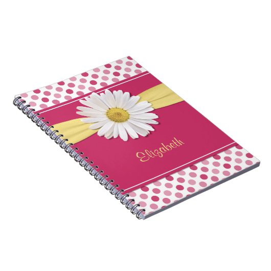 Shasta Daisy Pink Polka Dot Personalisiertes Noteb Notizblock (Rechte Seite)