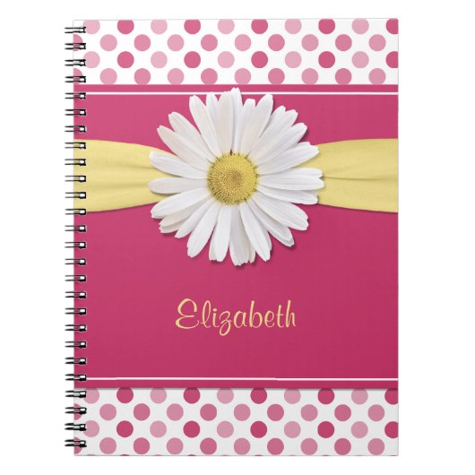 Shasta Daisy Pink Polka Dot Personalisiertes Noteb Notizblock (Vorderseite)