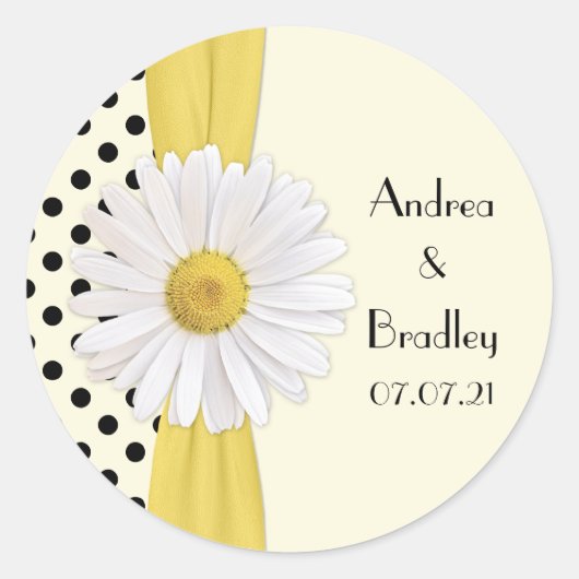 Shasta Daisy Polka Dot Personalisiert Wedding Runder Aufkleber (Vorderseite)