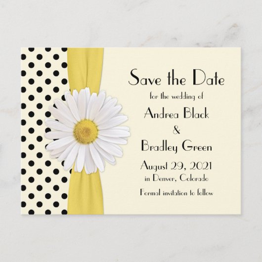 Shasta Daisy Polka Dot Wedding Save the Date Ankündigungspostkarte (Vorderseite)