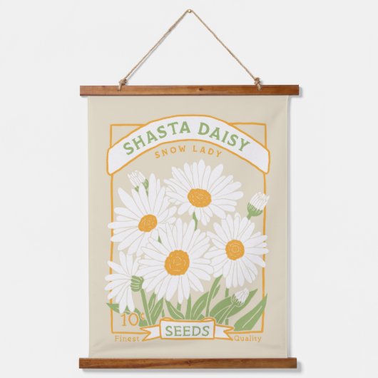 Shasta Daisy Seed Packet Hanging Tapestry Wandteppich Mit Holzrahmen (Vorderseite)