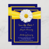 Shasta Daisy Yellow Ribbon Navy Blue Wedding Save The Date (Vorne/Hinten)