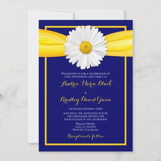 Shasta Daisy Yellow Ribbon Navy Einladung zur Hoch (Vorderseite)