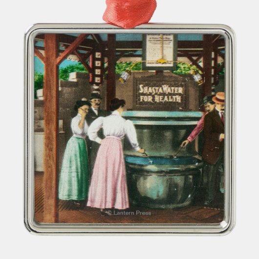 Shasta Wasser-Trinkbrunnen-Szene Silbernes Ornament (Vorne)