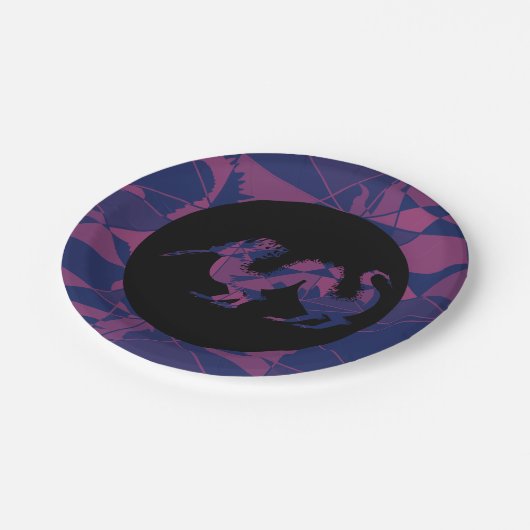 Shattered Blue Red Chinese dragon Pappteller (Schrägansicht)