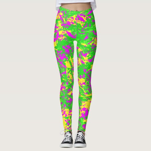 Shattered Neon Pink and Yellow Lime Leggings (Vorderseite)