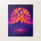 Shattered Neon Sun Over Synthwave Mountains Puzzle (Vertikal)