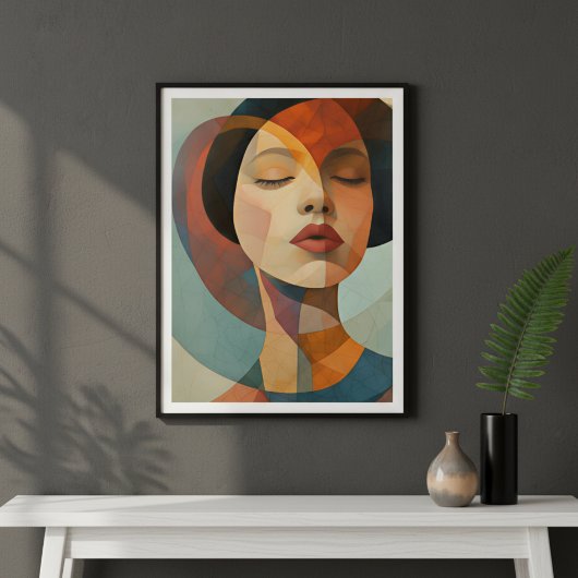 Shattered Serenity: Geometric Abstract Portrait Poster