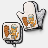Shawarma Cat Koch Sticker Ofenhandschuh & Topflappen-Set (Vorderseite/Rückseite)