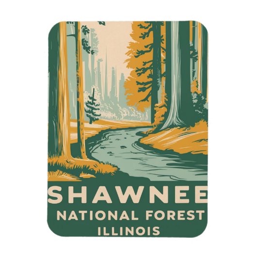 Shawnee National Forest Retro Illustration Magnet (Vertikal)