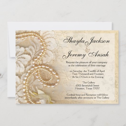 Shayla Perlen und Spitze, die | Eierschale Wedding Einladung (Vorderseite)