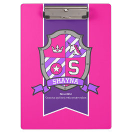 Shayna Letter S unicorn Wappen Name bedeutet pink Klemmbrett