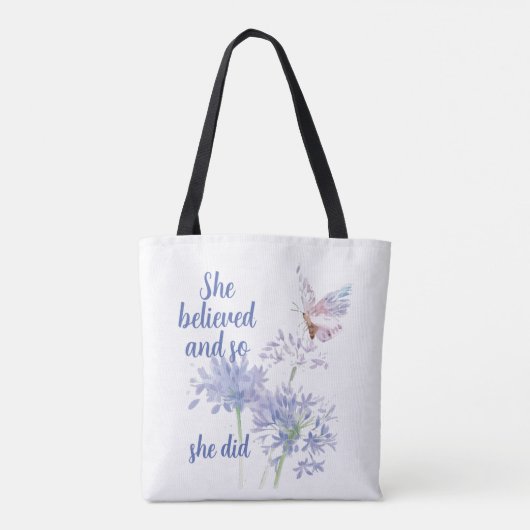 She believed and so Motivational Quote Butterfly Tasche (Rückseite)