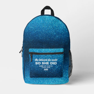She Believed She Could Aqua Blue Glitter Sparkles Bedruckter Rucksack