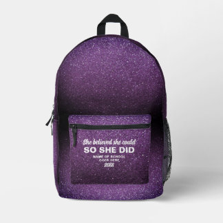 She Believed She Could Aubergine Glitter Sparkles Bedruckter Rucksack