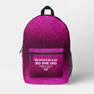 She Believed She Could Hot Pink Glitter Sparkles Bedruckter Rucksack