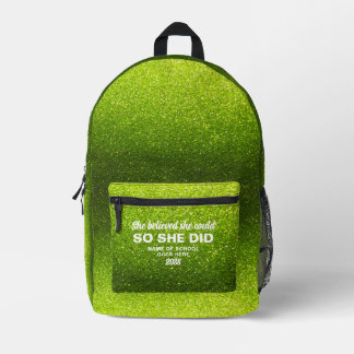 She Believed She Could Lime Green Glitter Sparkles Bedruckter Rucksack