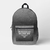 She Believed She Could Silber Schwarzes Glitter Bedruckter Rucksack (Vorderseite)