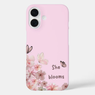 "She bloms" Blumenschmetterling-Fall iPhone 16 Hülle