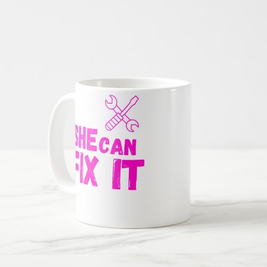 She Can Fix It DIY Mug Design Kaffeetasse (Vorderseite Links)