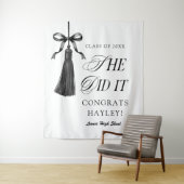 She Did It Black Bow Graduation Party Wandteppich (Beispiel)