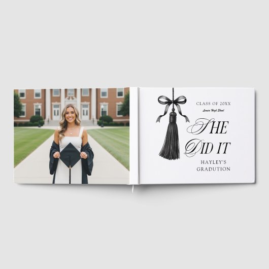 She Did It Black Bow Personalized Graduation Party Gästebuch (Voll)