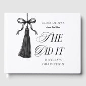 She Did It Black Bow Personalized Graduation Party Gästebuch (Vorderseite)