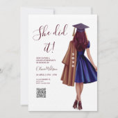 She Did It | Brown Bronze Elegant Graduation Party Einladung (Vorderseite)
