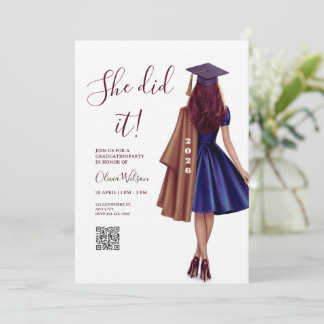 She Did It | Brown Bronze Elegant Graduation Party Einladung