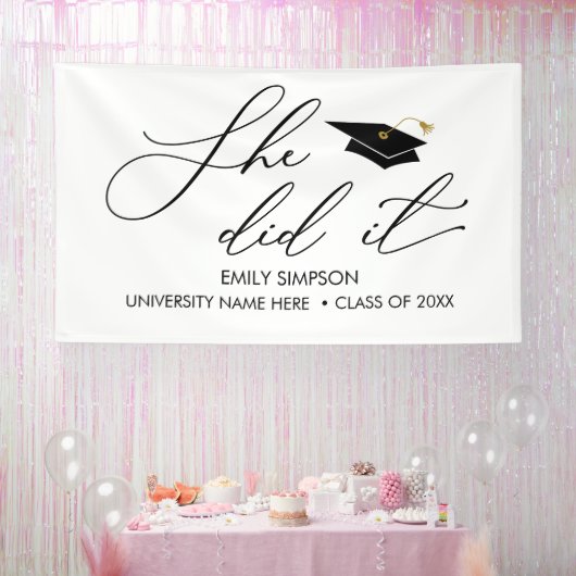 She did it GRAD banner backdrop graduation (Party)