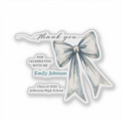 She did it Graduation invitation Photo Blue Bow Aufkleber (Vorderseite)