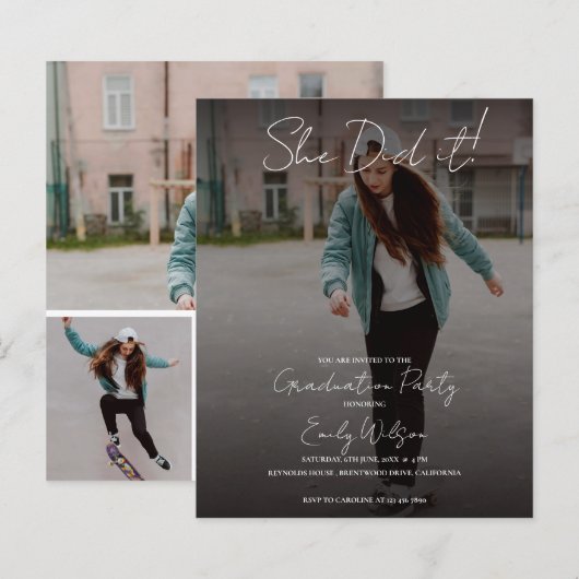 She Did It Graduation Multi Photo Party Invitation (Vorne/Hinten)