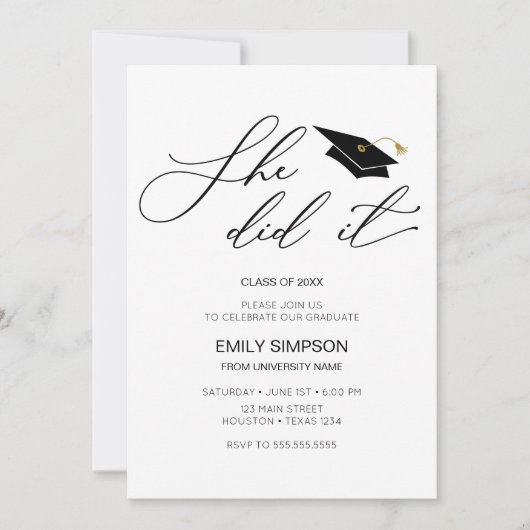 She did it modern Graduation invitation Einladung (Vorderseite)