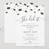 SHE DID IT! Modern Graduation Party Einladung (Vorne/Hinten)