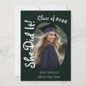 She Did It! Modern Photo Graduation Party Einladung (Vorderseite)