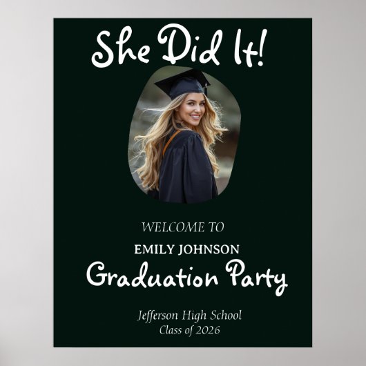 She Did It! Modern Photo Graduation Party  Poster (Vorne)