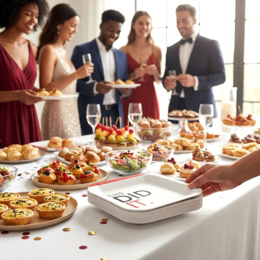 She Did It Red minimal Graduation Paper Plate Pappteller