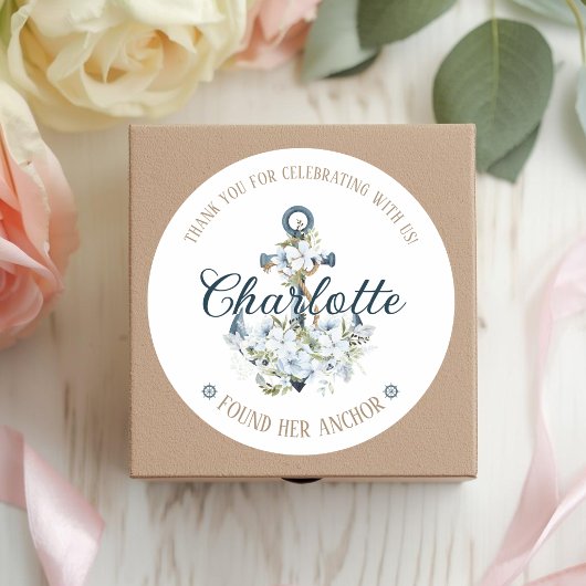 She Found Her Anchor Nautical Bridal Shower Runder Aufkleber