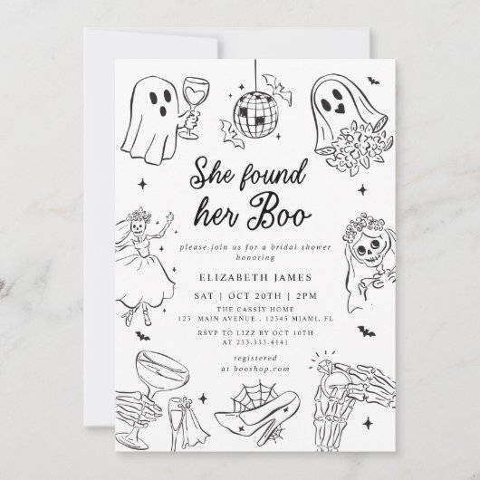 She Found Her Boo Ghost Floral Bridal Shower Einladung (Vorderseite)
